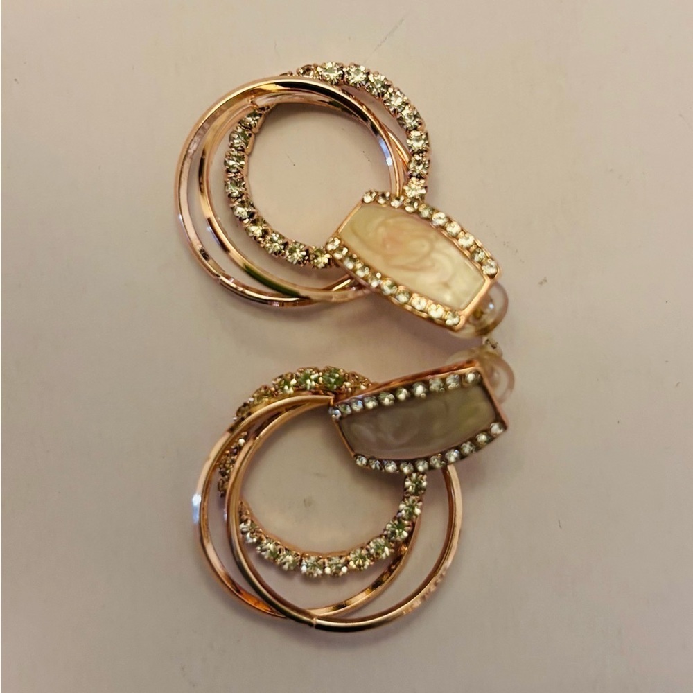 Elegant Gold and Cream Hoop Earrings